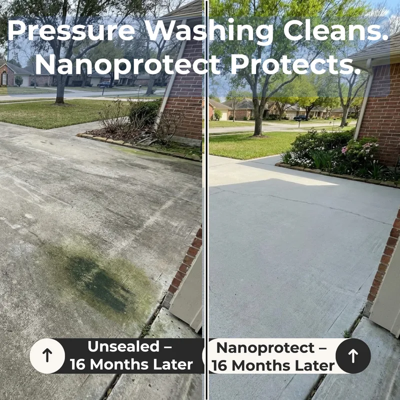 Driveway 16 months later: unsealed vs sealed with Nanoprotect concrete sealer