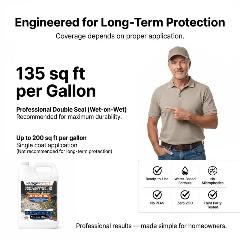 Nanoprotect coverage: 135 sq ft per gallon double seal